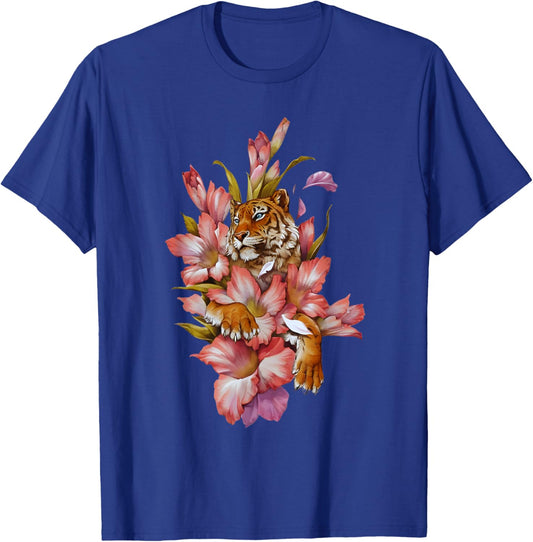 Japanese Flowers Japanese Tiger Asian Retro 80’s Style T-Shirt - T-Shirt | Royal