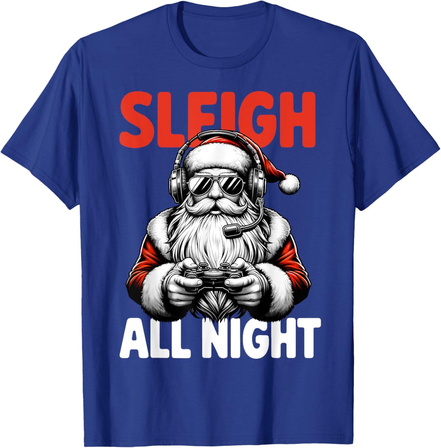 Christmas Gamer Boys Sleigh All Night Video Game Santa Xmas T-Shirt - T-Shirt | Royal