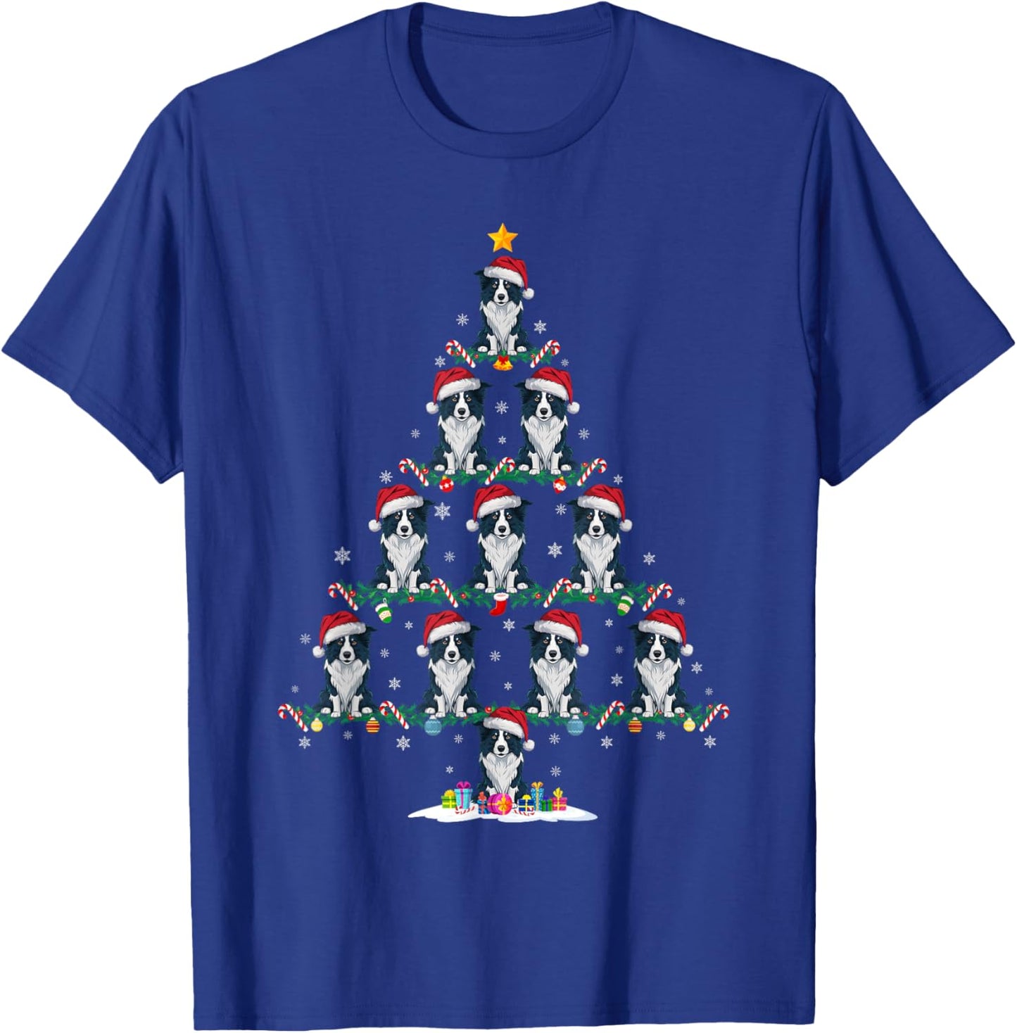 Border Collie Dog Christmas Tree Pajama Men Women Kids Ugly T-Shirt - T-Shirt | Royal