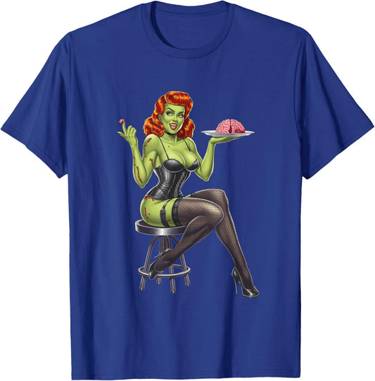 Retro Zombie Pin Up Girl Burlesque Vintage Horror Halloween T-Shirt - T-Shirt | Royal
