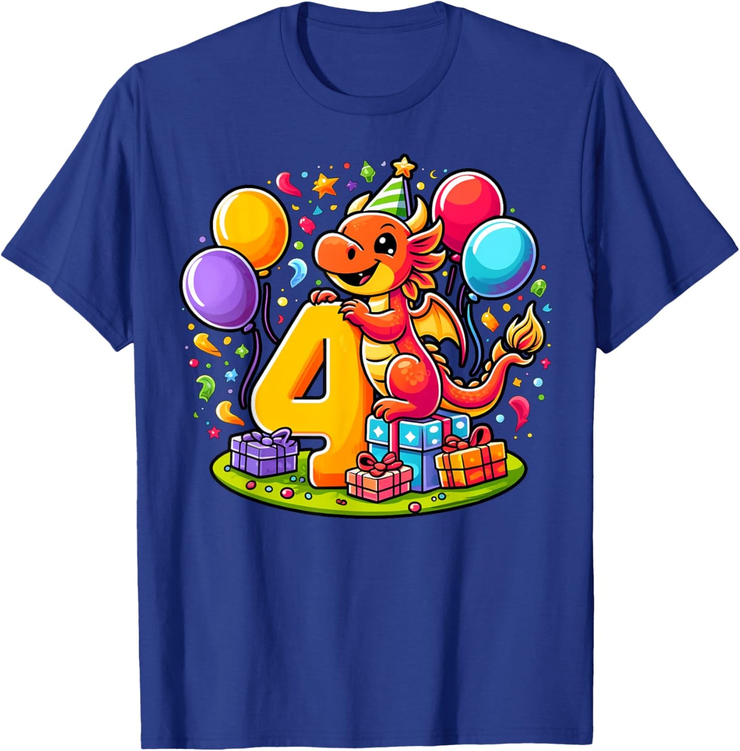Kids Dragon Theme fourth Bday Party 4th Dragon Birthday T-Shirt - T-Shirt | Royal