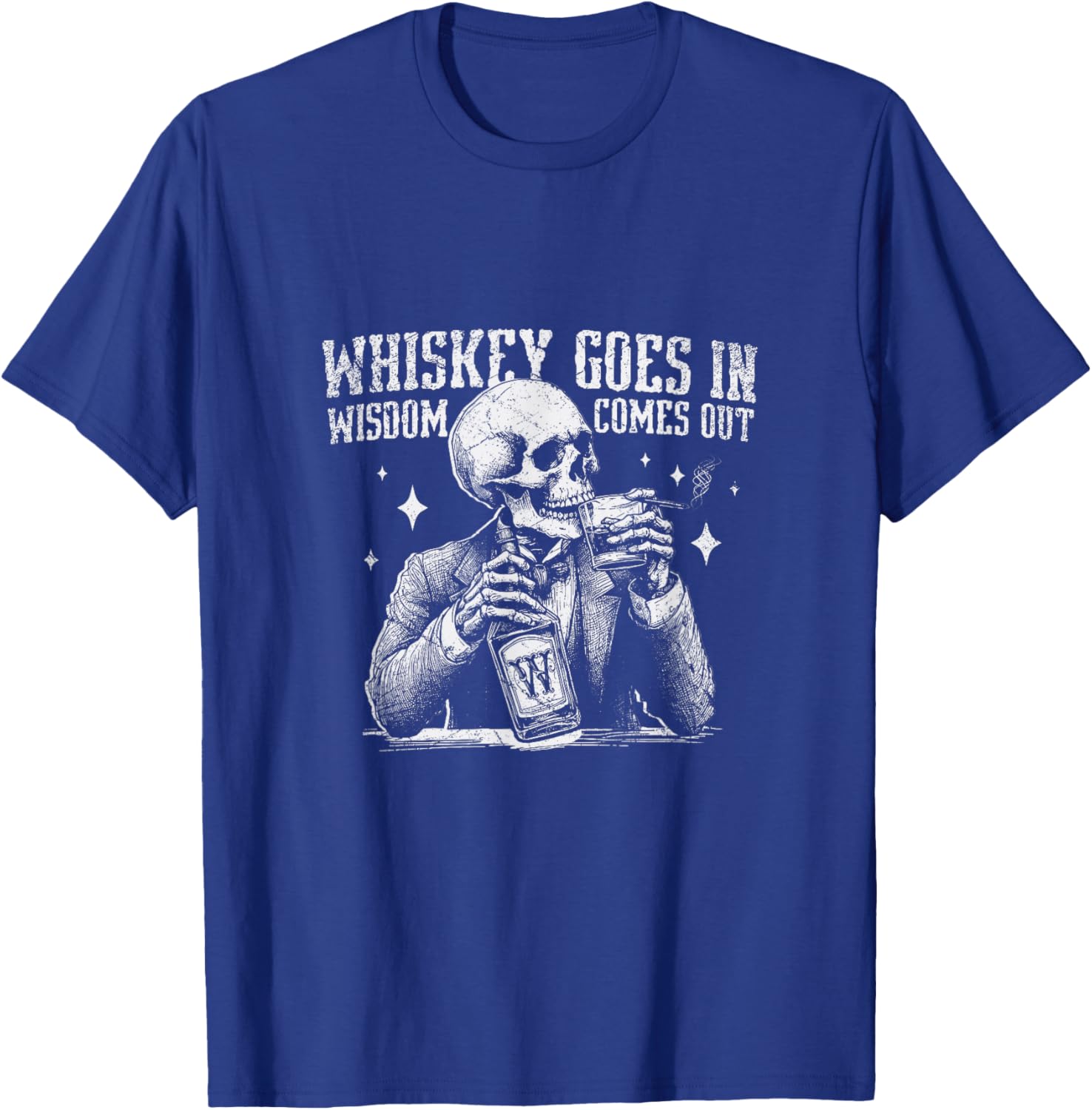Vintage Western Funny Skeleton Whiskey Halloween Wisdom T-Shirt - T-Shirt | Royal