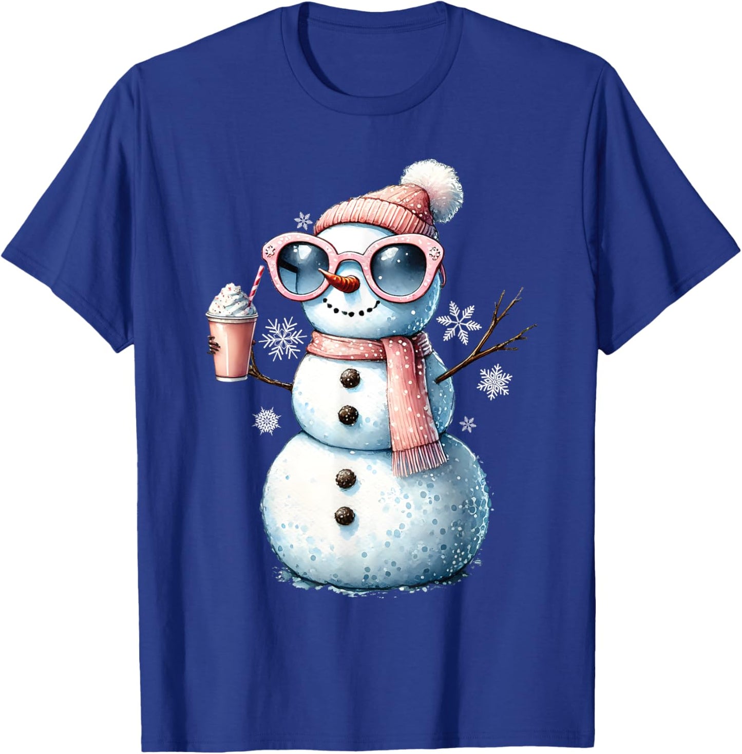 Xmas Snowman Drinking Hot Chocolate Bougie Women Christmas T-Shirt - T-Shirt | Royal