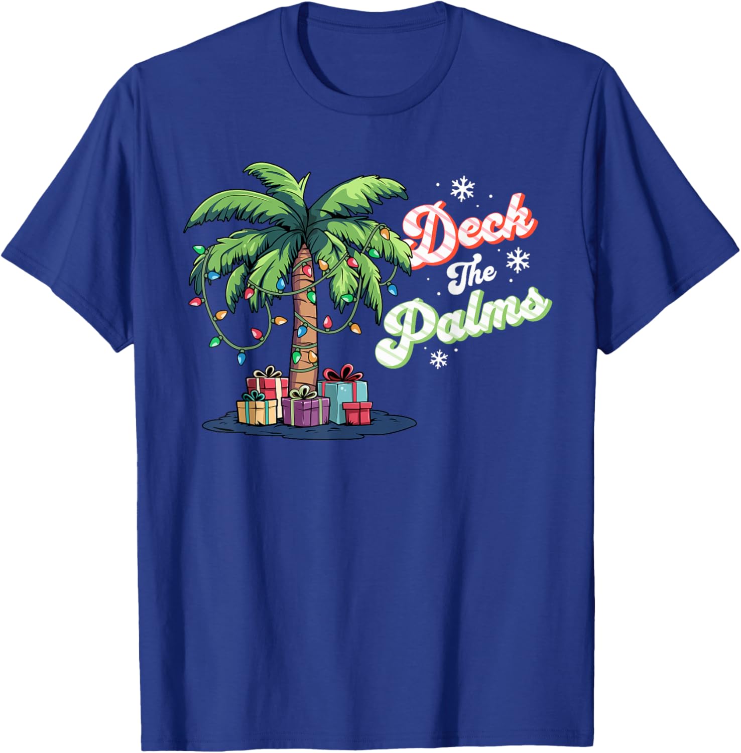 Deck The Palms Florida Hawaii Tropical Christmas Palm Tree T-Shirt - T-Shirt | Royal