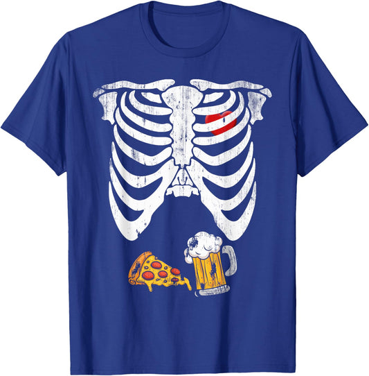 Skeleton Pregnancy Pizza Beer Xray Funny Halloween Soon Dad T-Shirt - T-Shirt | Royal