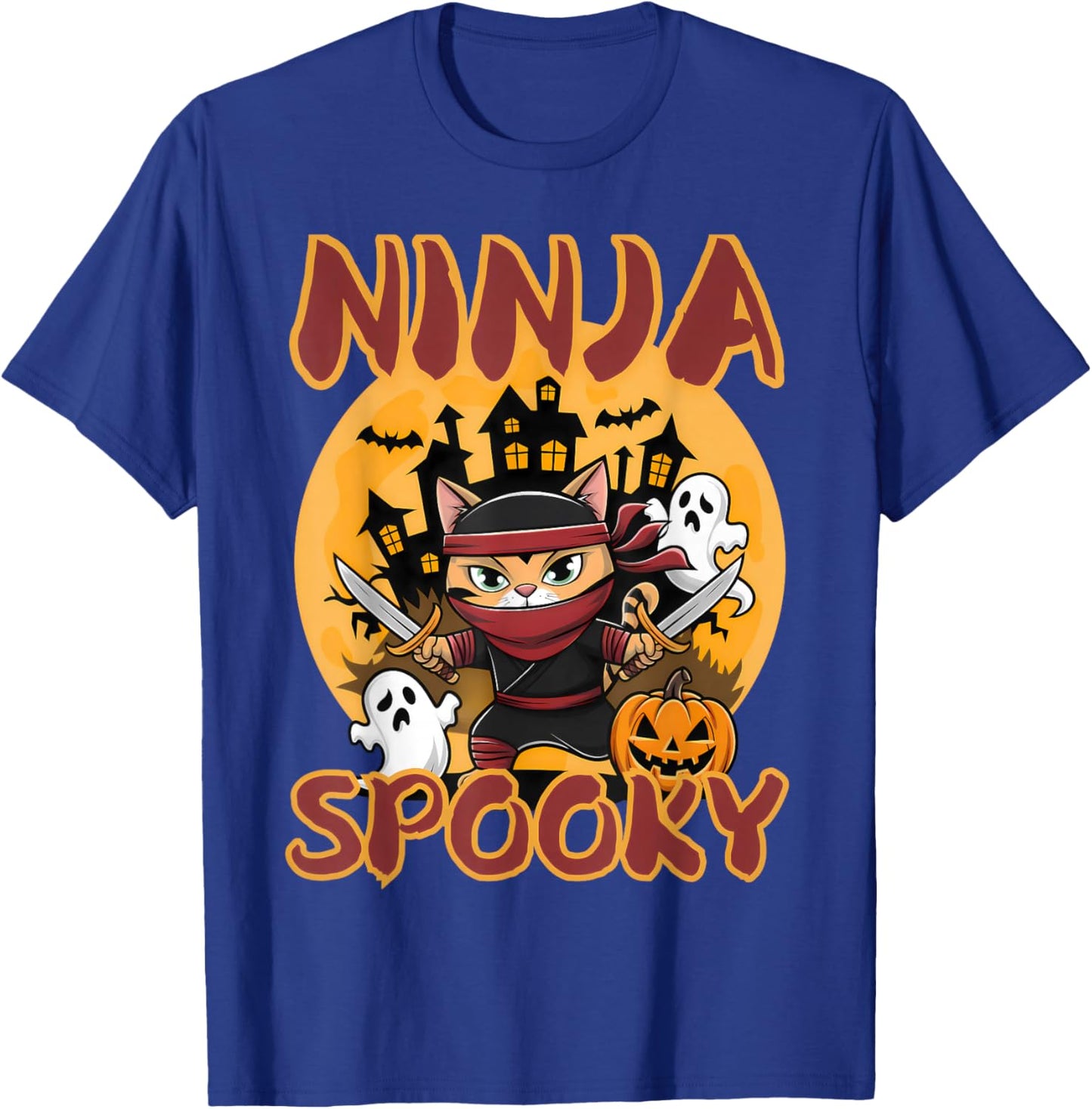 Ninja Spooky Halloween whit pumpkin Ninja Cat T-Shirt - T-Shirt | Royal