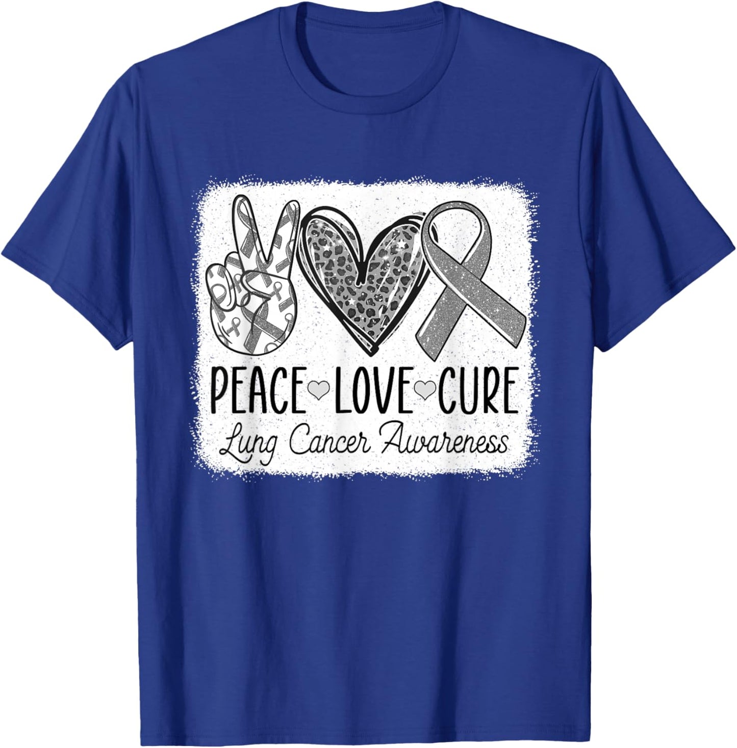 Lung Cancer Awareness Peace Love Cure White Ribbon T-Shirt - T-Shirt | Royal