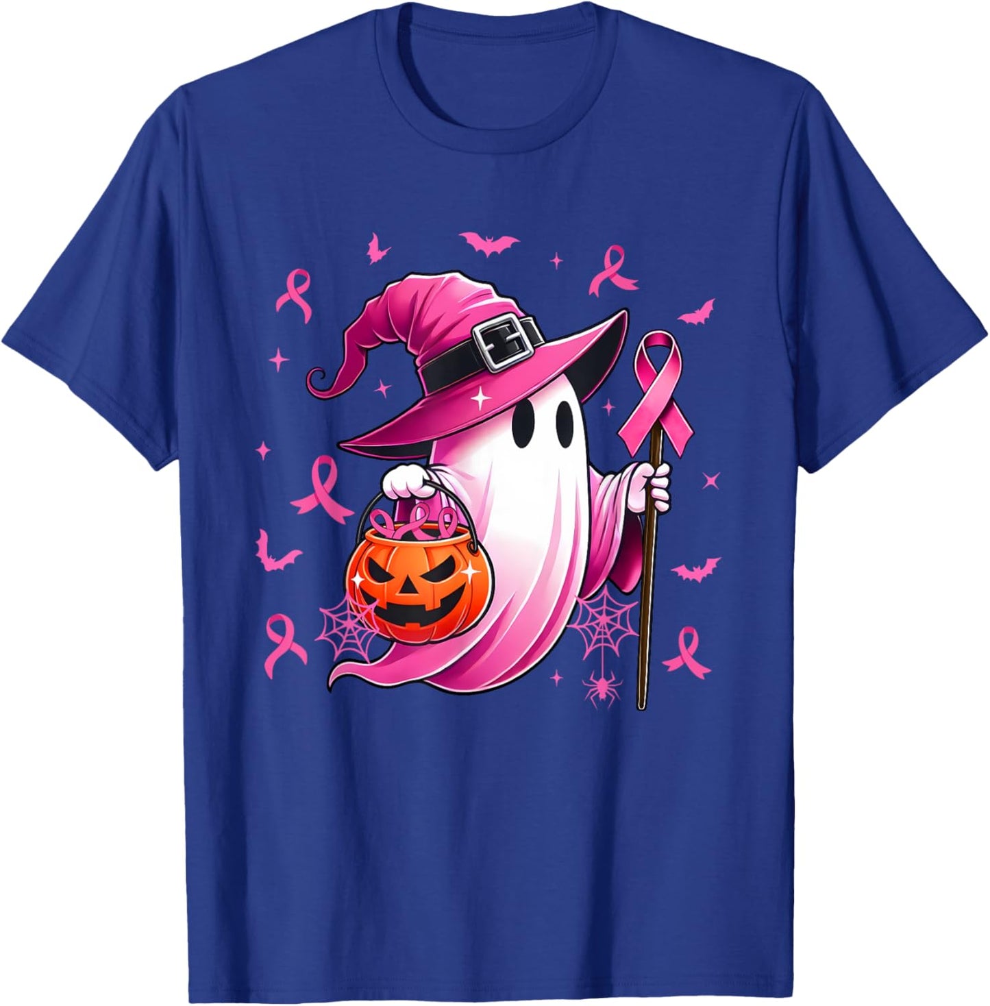 Halloween Pink Ghost Witch Breast Cancer Awareness Women T-Shirt - T-Shirt | Royal