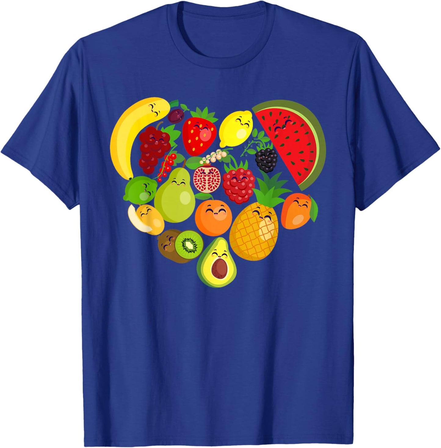 Funny Fruits Collage Cute heart Fruit and Vegetables T-Shirt - T-Shirt | Royal