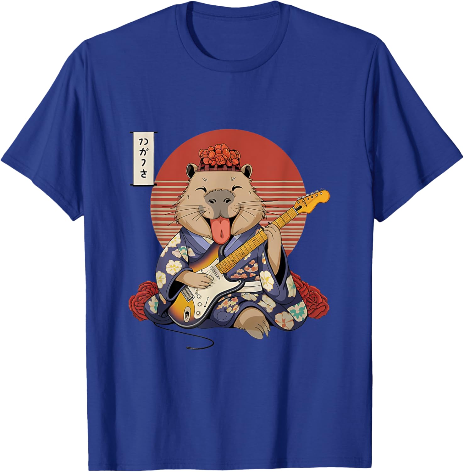 Japanese Samurai Capybara Guitar Kawaii Kimono Manga T-Shirt - T-Shirt | Royal