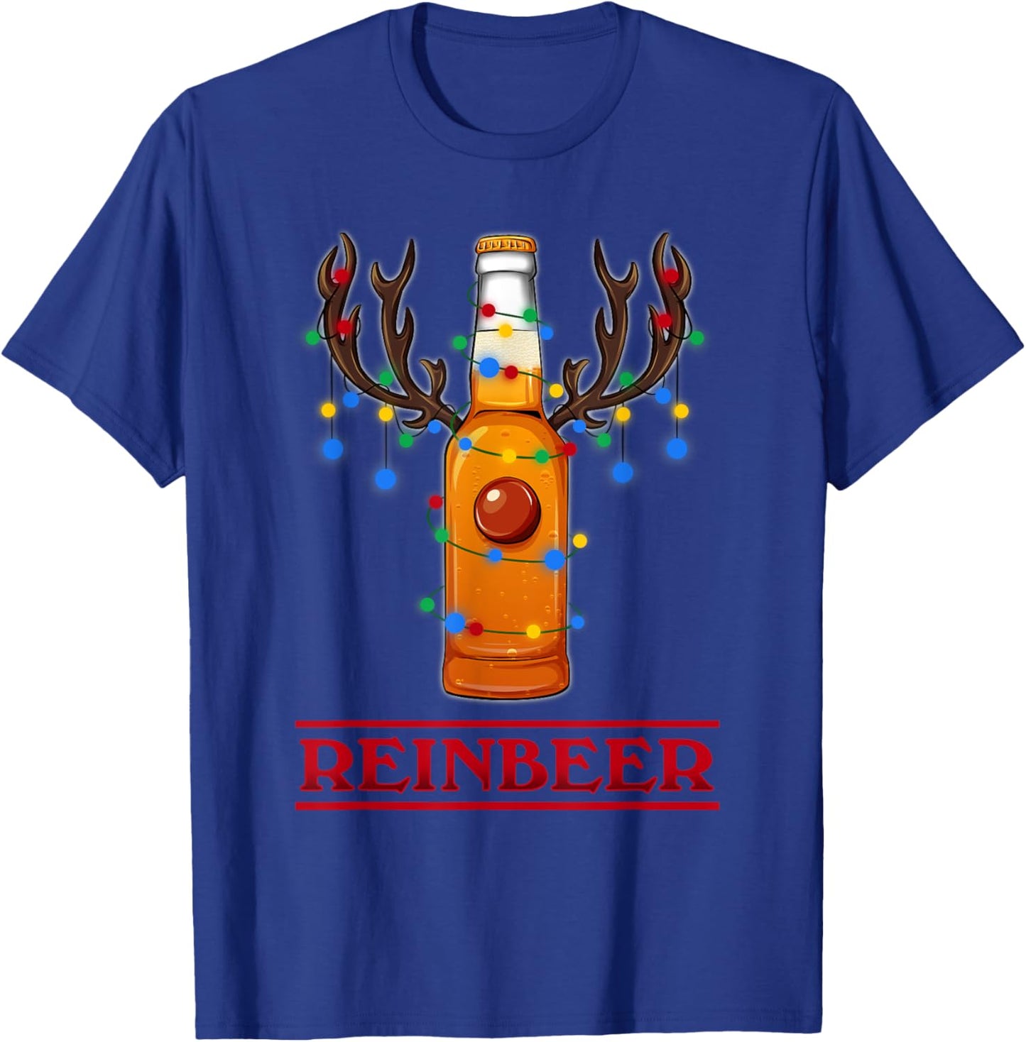 Reindeer Beer Christmas Lights Gifts Beer Lover Christmas T-Shirt - T-Shirt | Royal