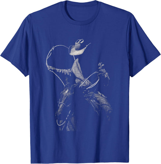 Rodeo Cowboy Dark Western Horse Art T-Shirt - T-Shirt | Royal