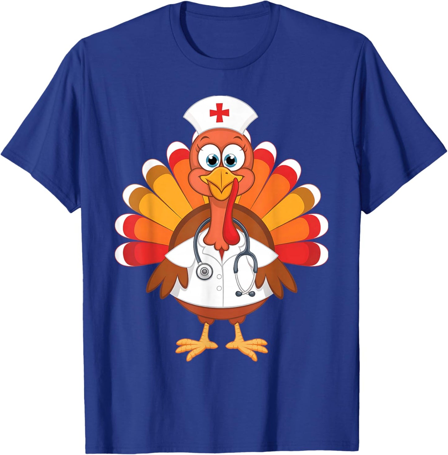 Thanksgiving Scrub Tops Women Turkey Nurse Holiday Nursing T-Shirt - T-Shirt | Royal