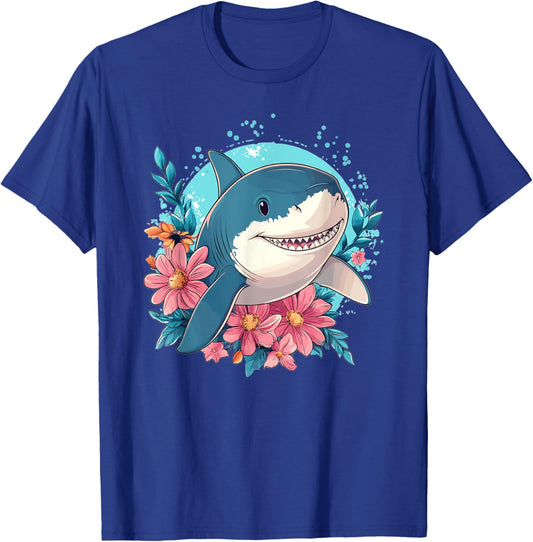 Cute Shark With Flowers I Shark T-Shirt - T-Shirt | Royal