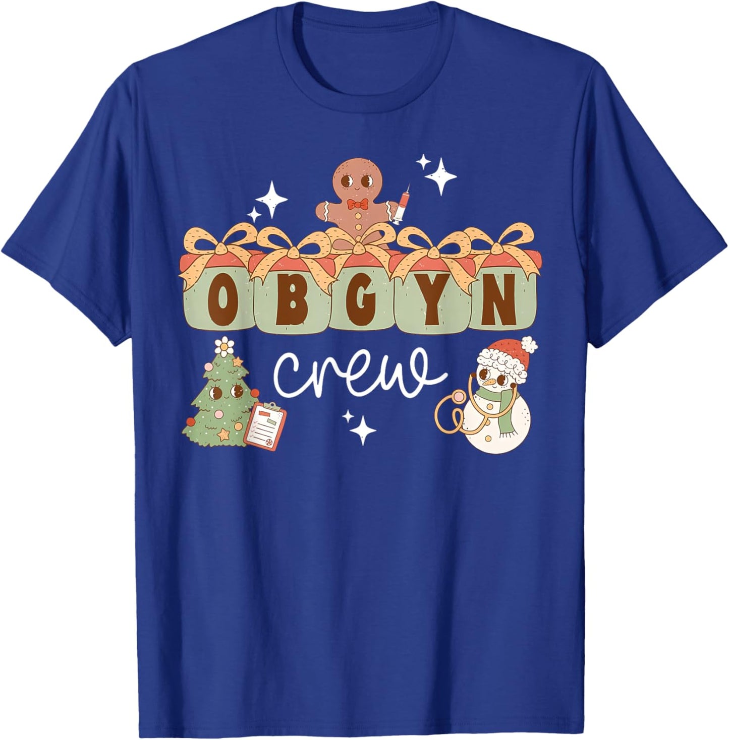 OBGYN Nurse Labor And Delivery Nurse Christmas : Retro OBGYN Crew Obstetrics Team Nursing Team Xmas - Black, Small, -Adults, Short Sleeve T-Shirt - T-Shirt | Royal