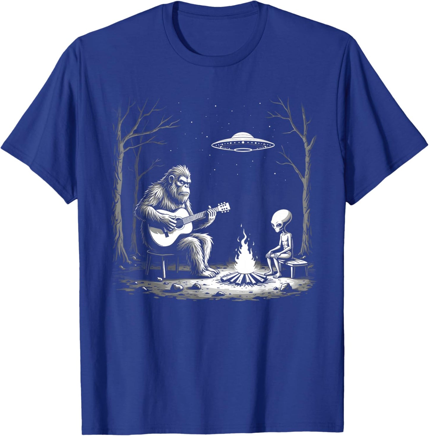 Bigfoot Guitar Campfire Alien Ufo Camping Sasquatch T-Shirt - T-Shirt | Royal