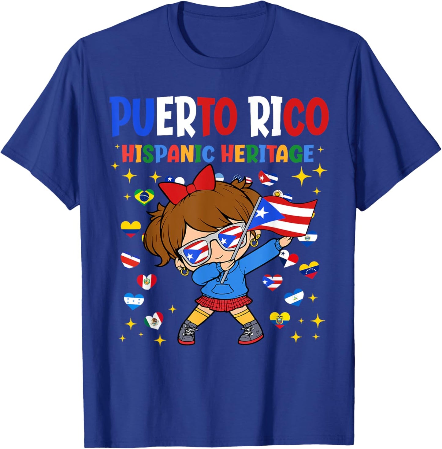 Hispanic Heritage Month Puerto Rico Flag Girl Kids T-Shirt - T-Shirt | Royal