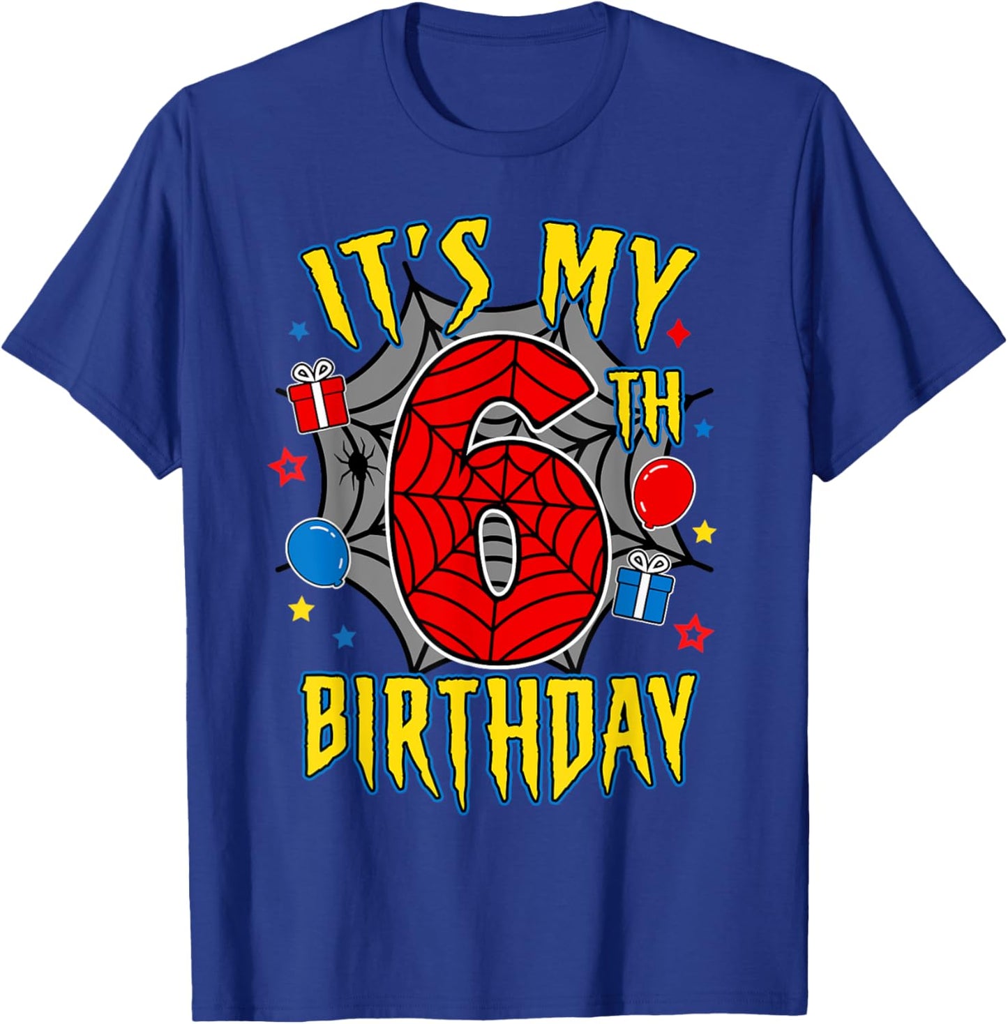 It's My 6th Birthday Spider Theme Party Turning 6yr Boy Kids T-Shirt - T-Shirt | Royal