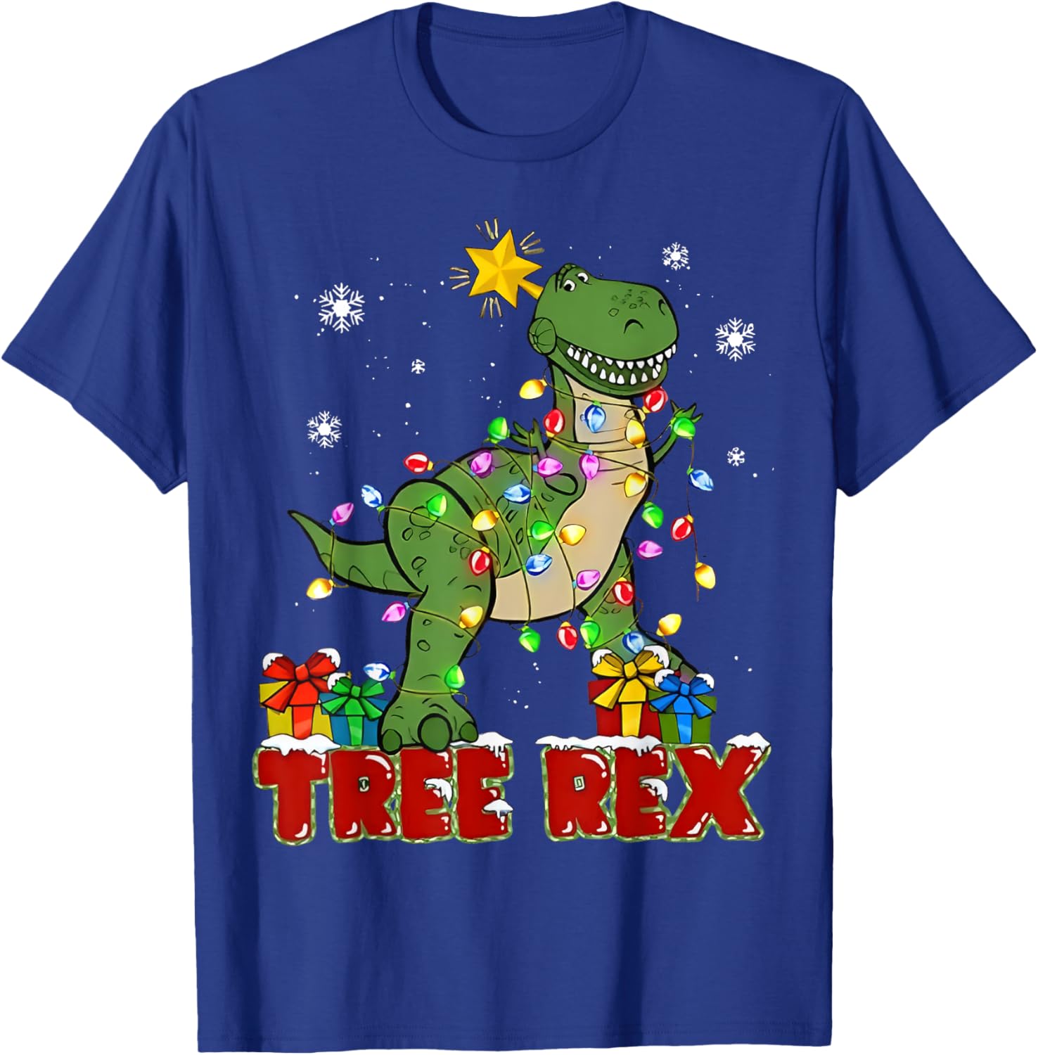 Christmas Dinosaur Tree Rex Trex Pajamas Men Boys Kids Xmas T-Shirt - T-Shirt | Royal