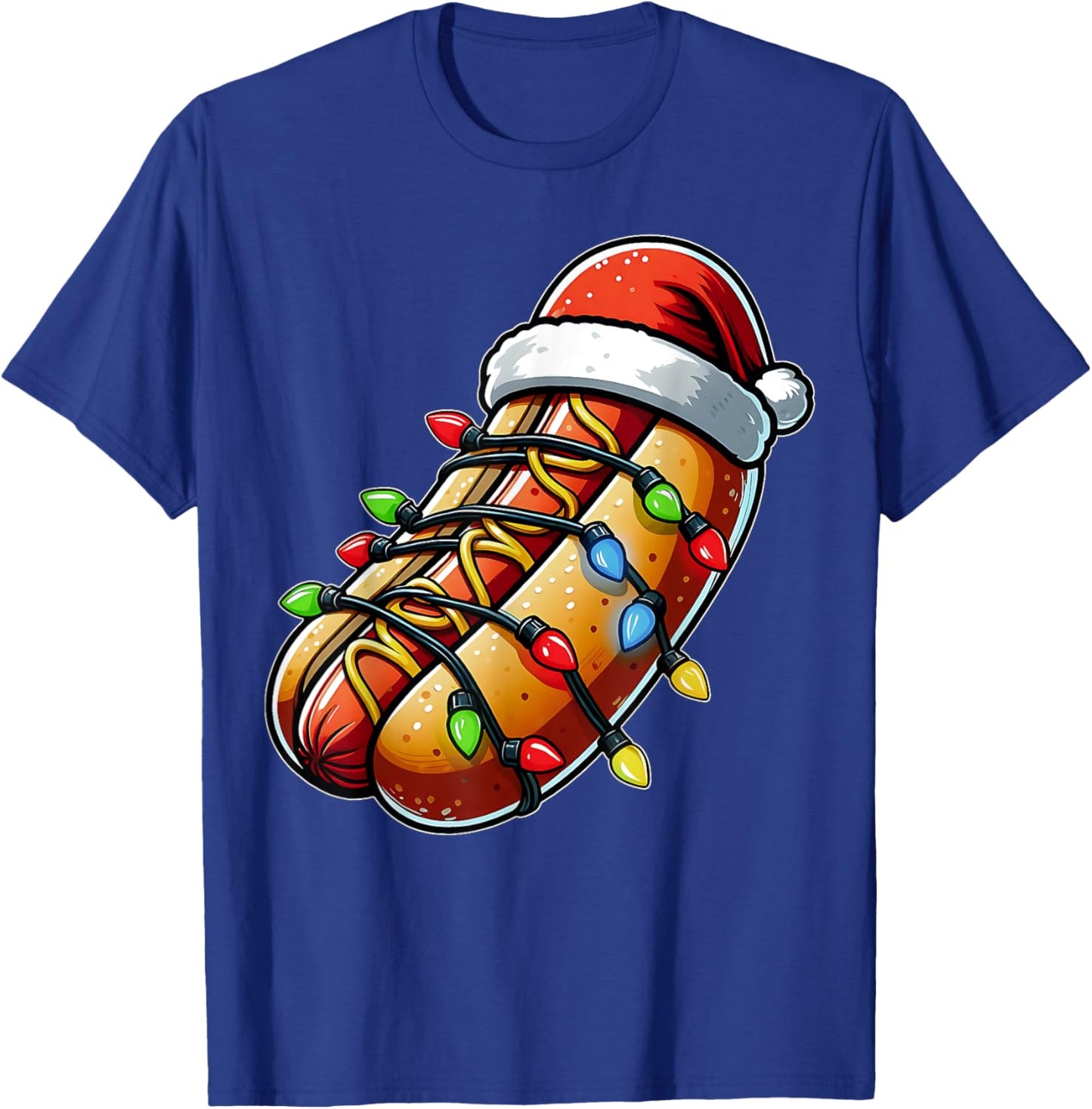 Hot Dog Christmas Hat Xmas T-Shirt - T-Shirt | Royal