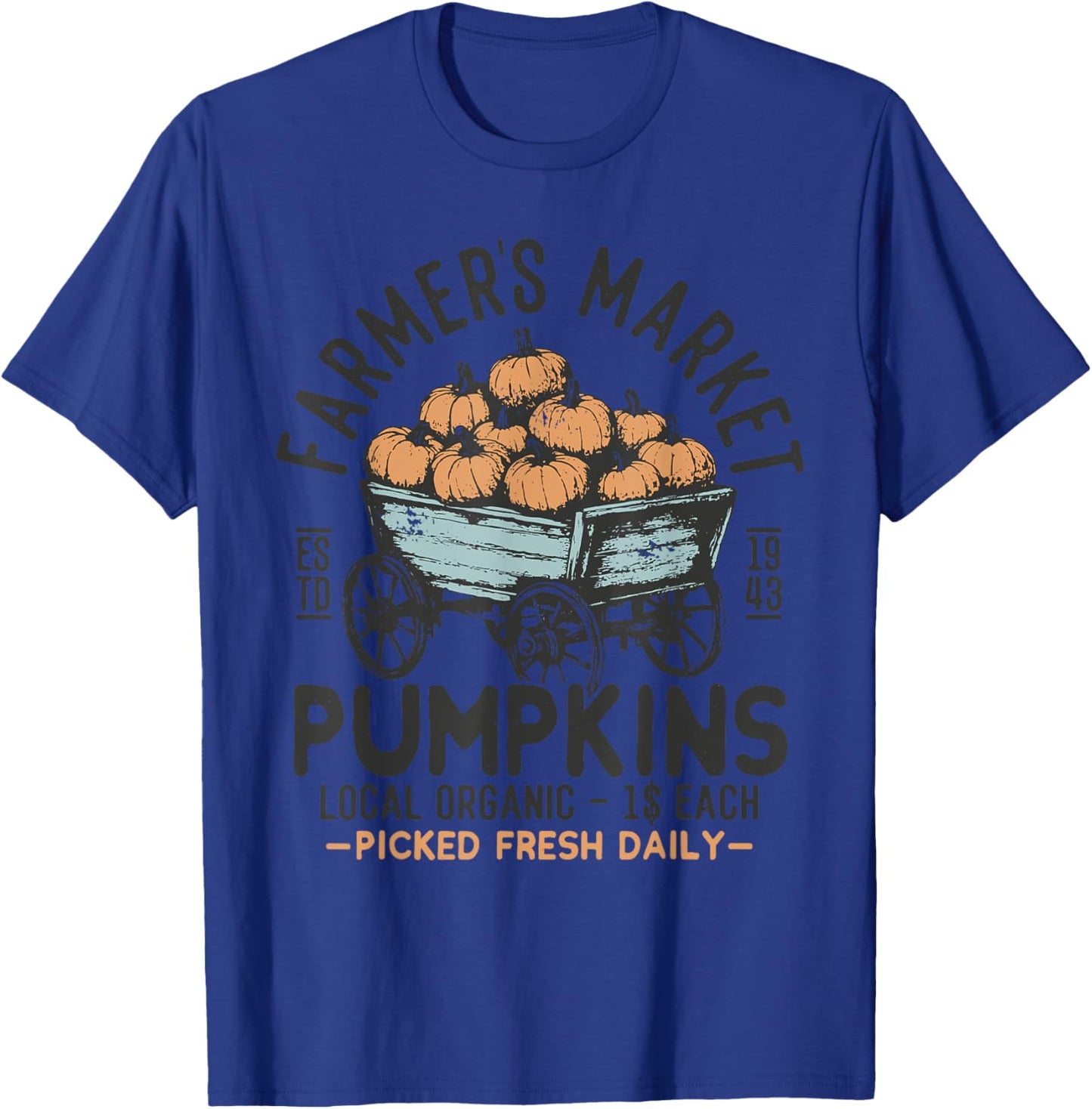 Vintage Farmer's Market Pumpkins Retro Thanksgiving T-Shirt - T-Shirt | Royal