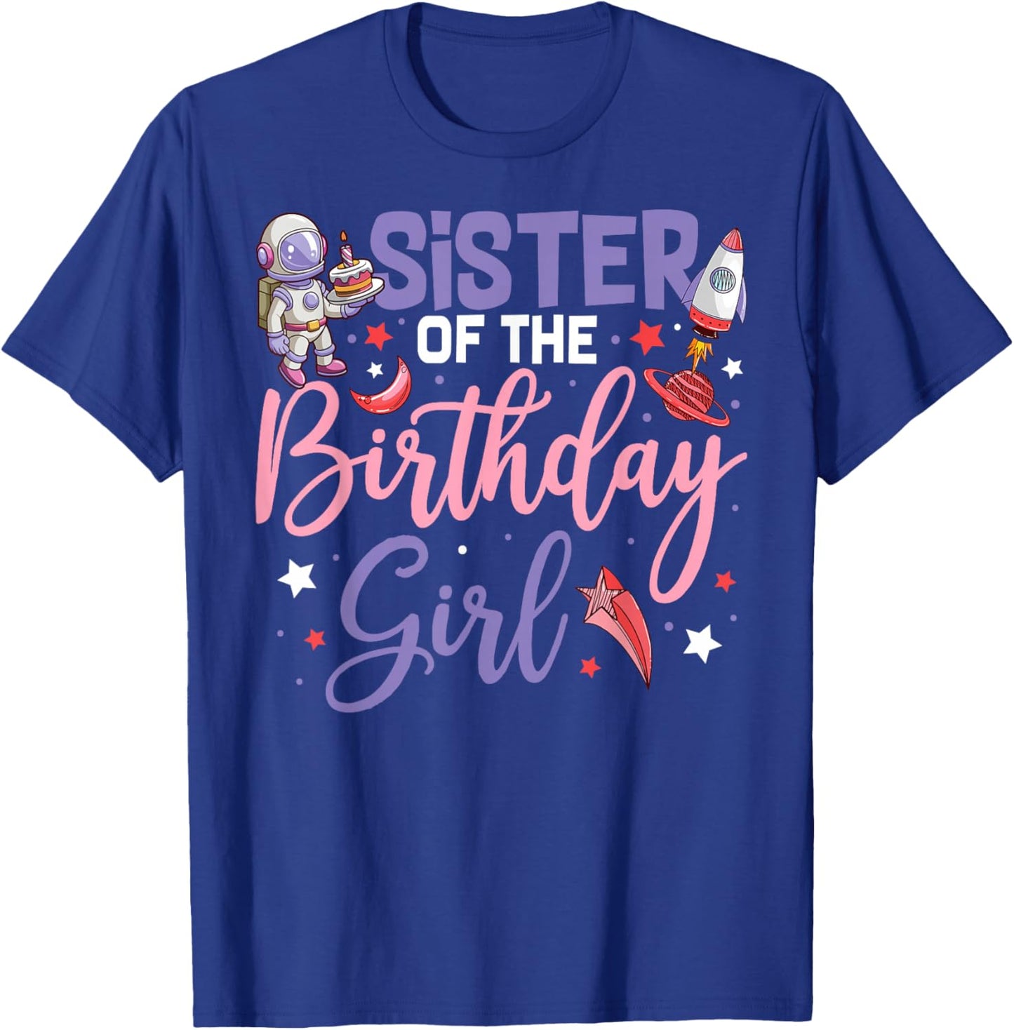Two The Moon Sister Of the Birthday Girl Astronaut Family T-Shirt - T-Shirt | Royal