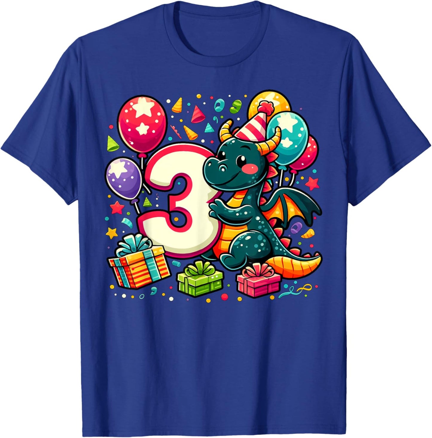 Dragon 3rd birthday boy girl 3 years old third three Dragon T-Shirt - T-Shirt | Royal