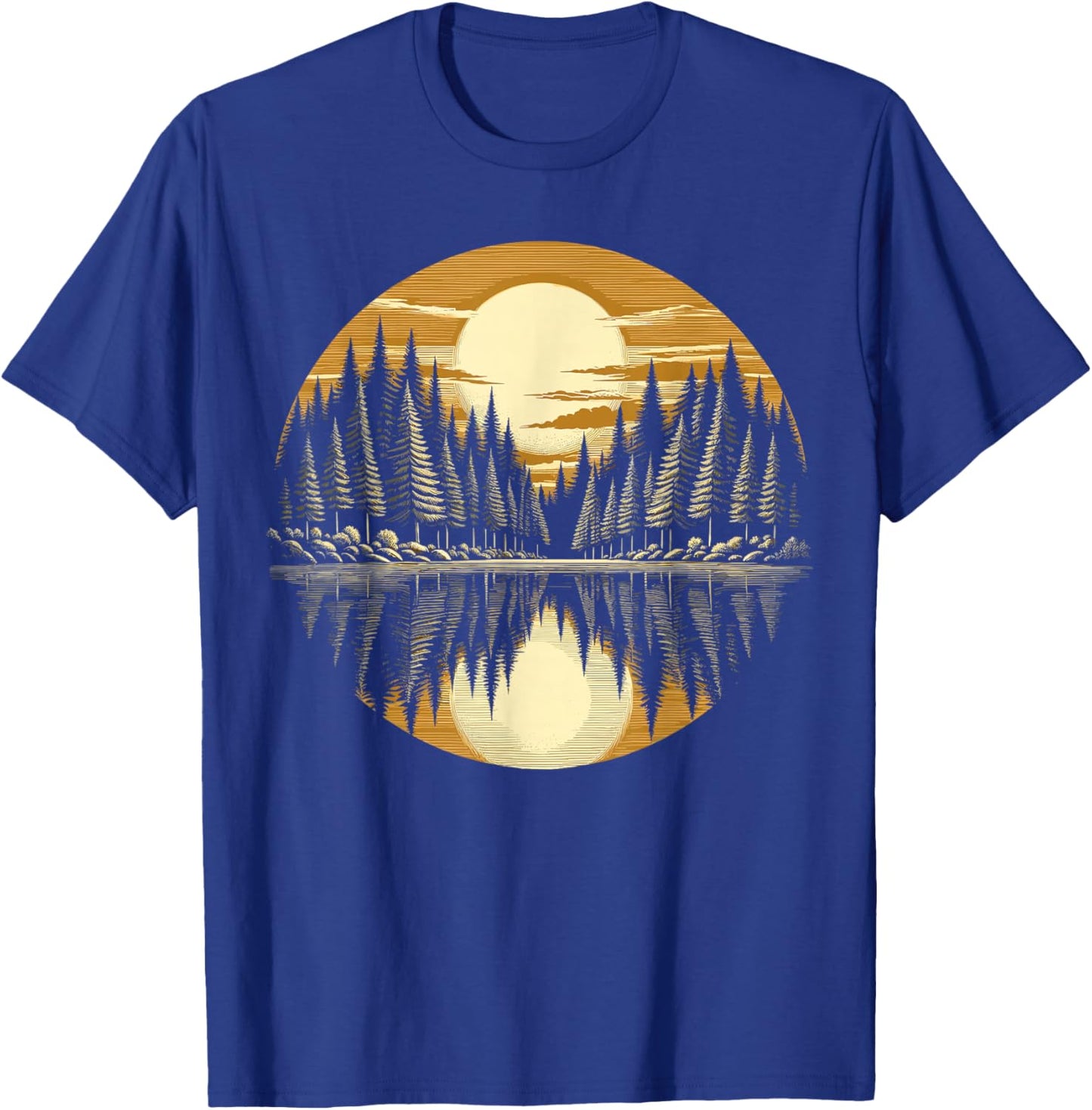 Nature Reflection Retro Forest Trees Outdoor Wildlife T-Shirt - T-Shirt | Royal