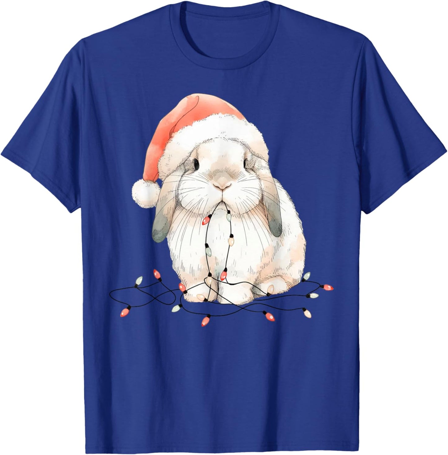Cute Rabbit Bunny Lop Chew Christmas Light Xmas Watercolor T-Shirt - T-Shirt | Royal