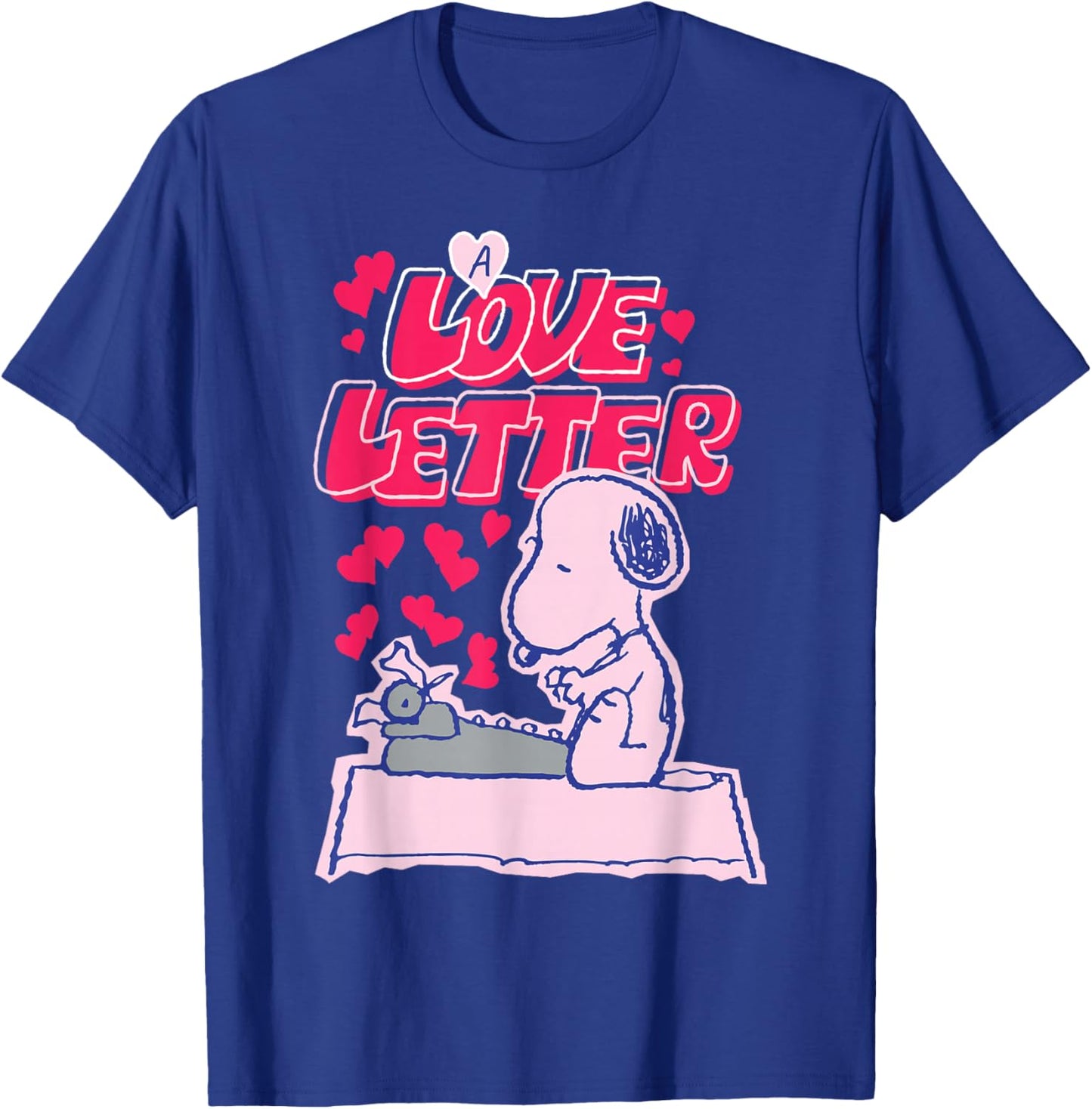 Peanuts Snoopy Typing A Love Letter Valentines Day T-Shirt - T-Shirt | Royal