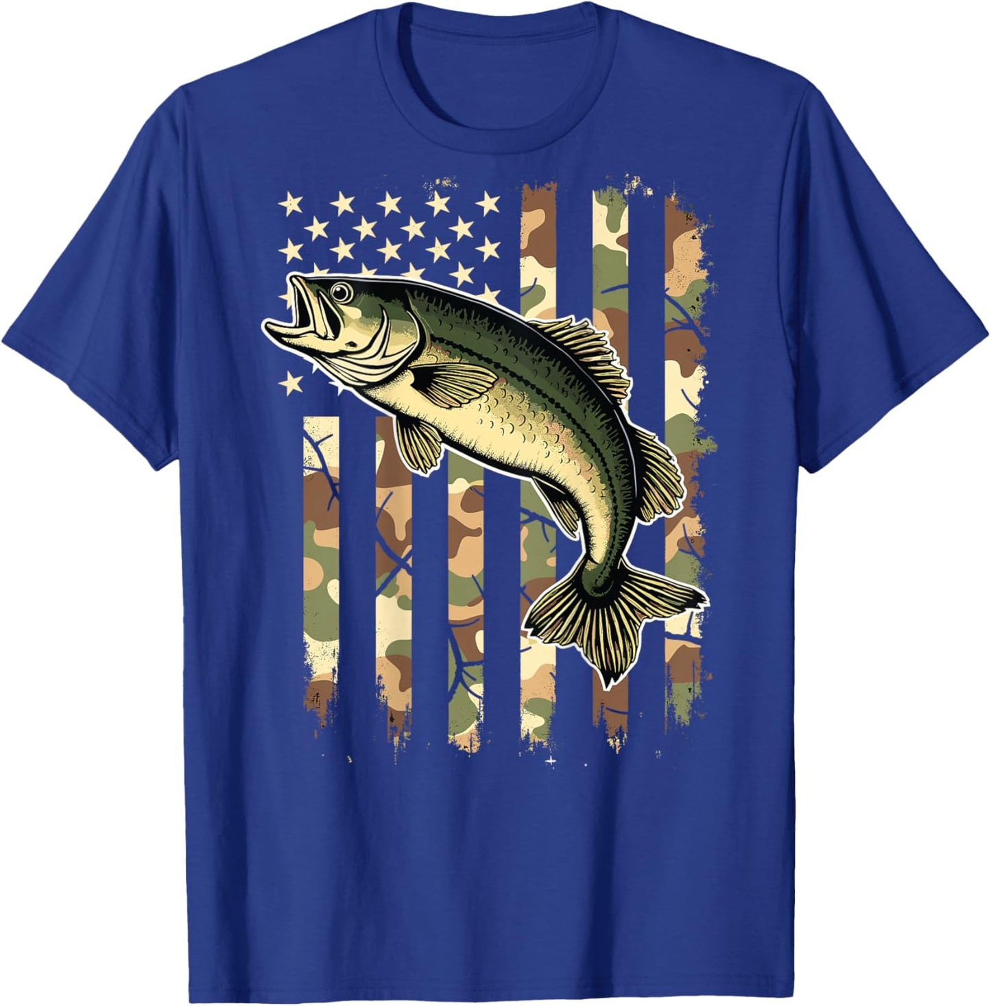 Fishing (on Back) Camouflage USA American Flag Fisherman T-Shirt - T-Shirt | Royal