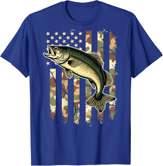 Fishing (on Back) Camouflage USA American Flag Fisherman T-Shirt - T-Shirt | Royal