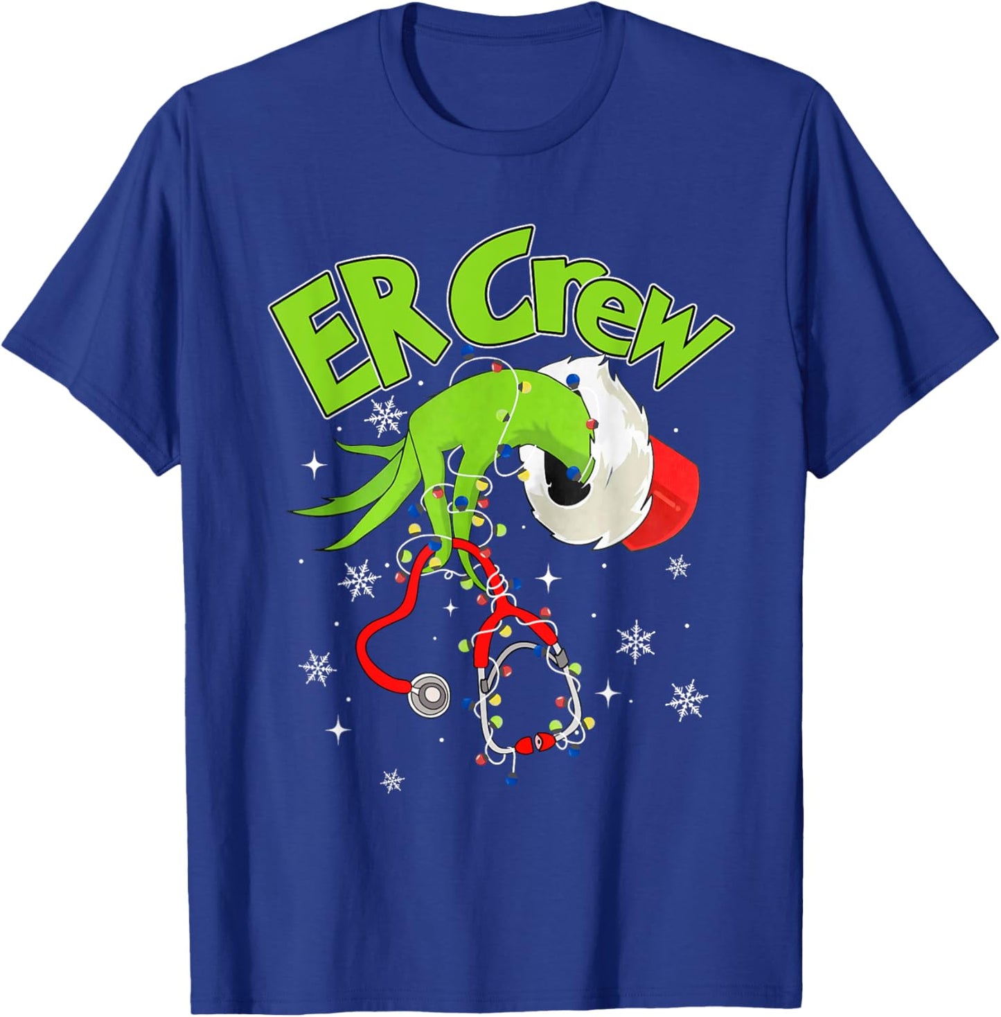 Nurse Christmas Stethoscope ER Crew Xmas Lights Pajamas T-Shirt - T-Shirt | Royal