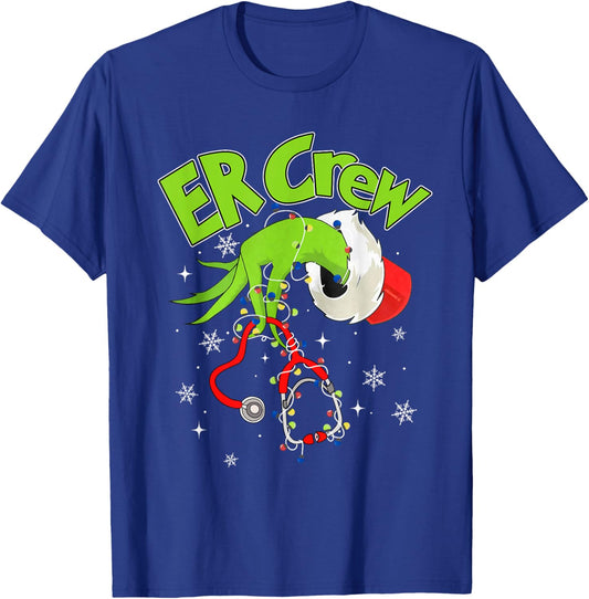 Nurse Christmas Stethoscope ER Crew Xmas Lights Pajamas T-Shirt - T-Shirt | Royal