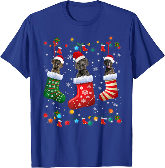 Great Dane Christmas Socks Funny Xmas Pajama Dog Lover T-Shirt - T-Shirt | Royal