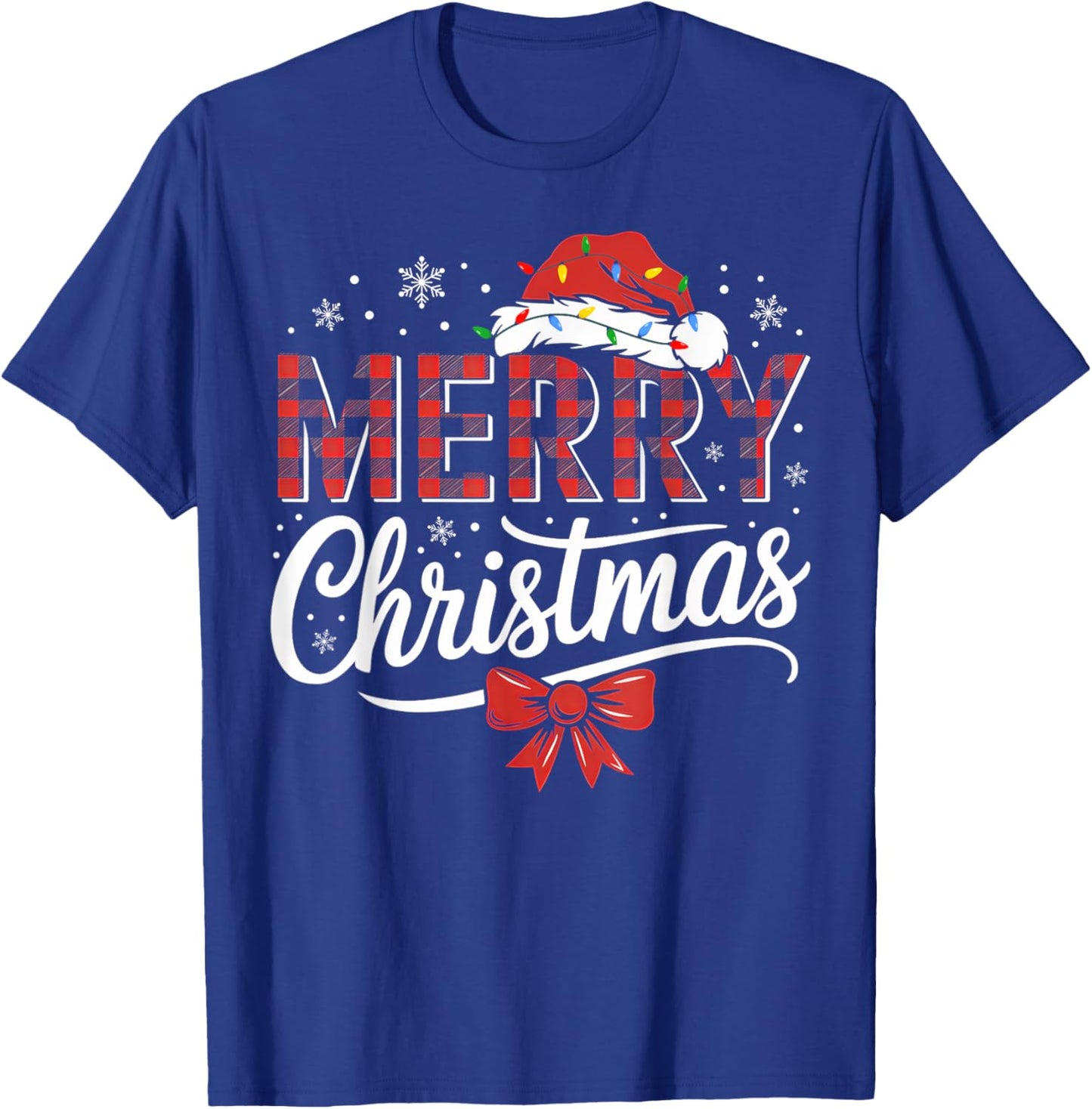 Merry Christmas Lights Funny Santa Hat Xmas Men Women Family T-Shirt - T-Shirt | Royal