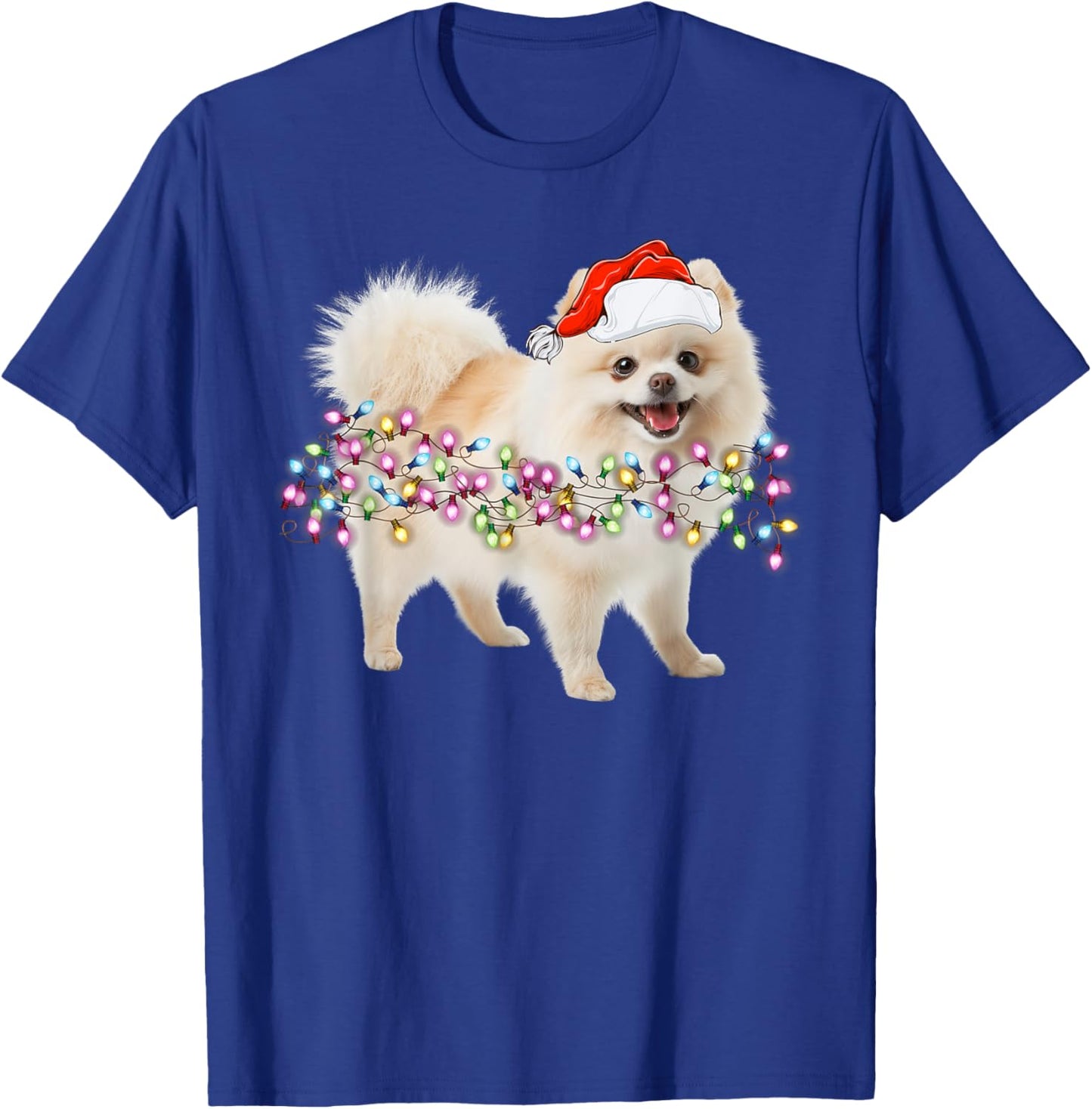 Cute Pomeranian Santa Christmas Tree Lights -Families, Kids, and Cartoon Lovers Black Small Classic Fit Short Sleeve T-Shirt - T-Shirt | Royal