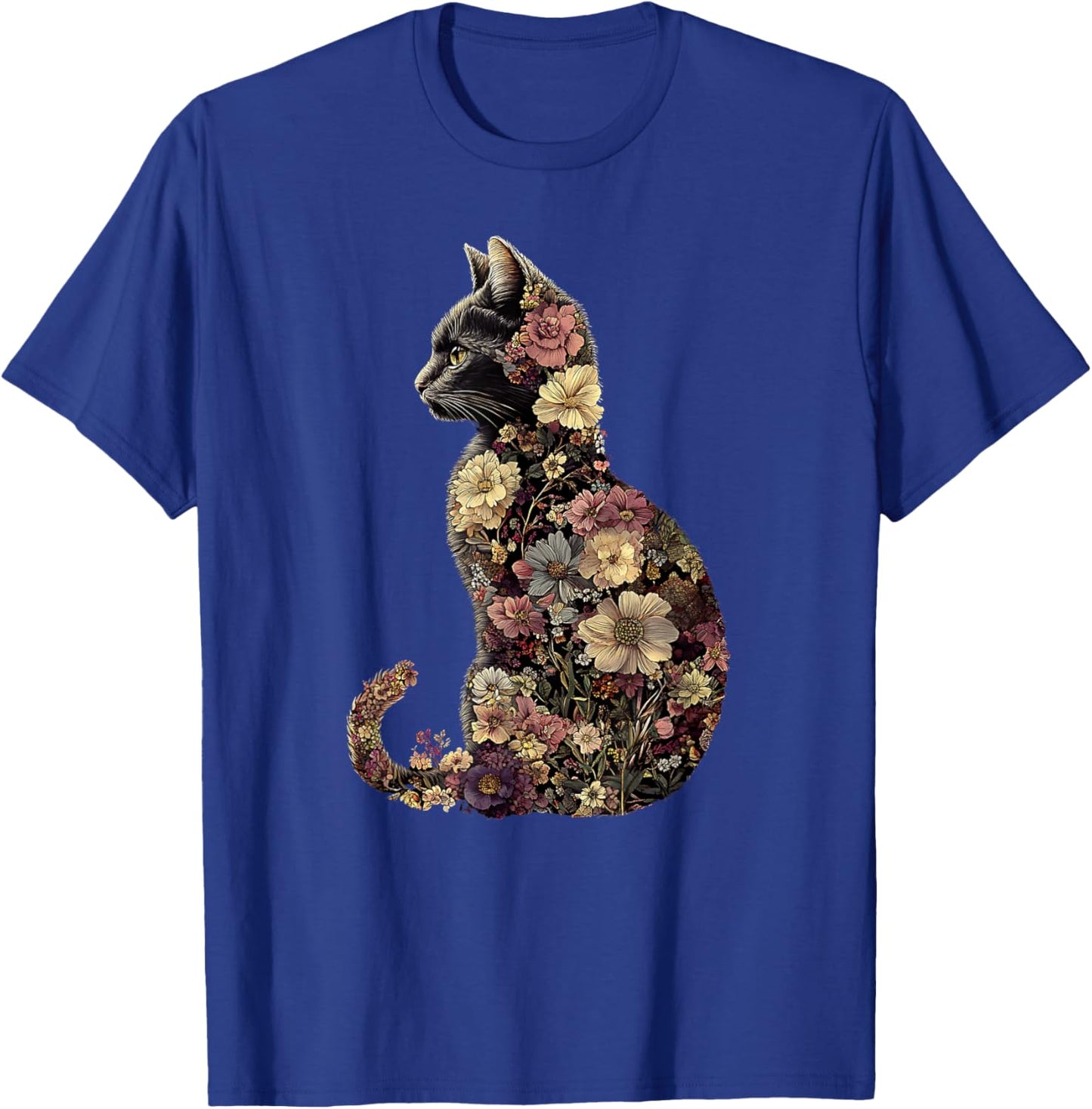 Floral Cat Men Women Girls Kids T-Shirt - T-Shirt | Royal