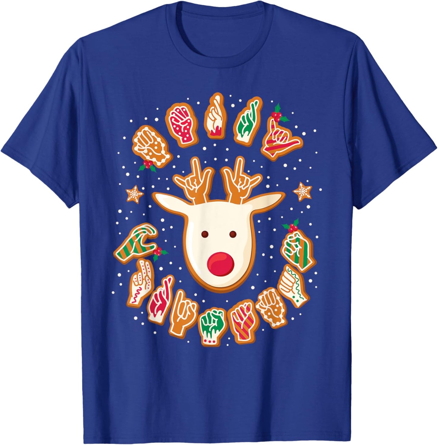 Gingerbread ASL Deaf Signing ASL Christmas - -Adults, -Kids - Black - Small - Short Sleeve - Modern Festive Casual - Reindeer, Gingerbread Hands - Christmas T-Shirt - T-Shirt | Royal