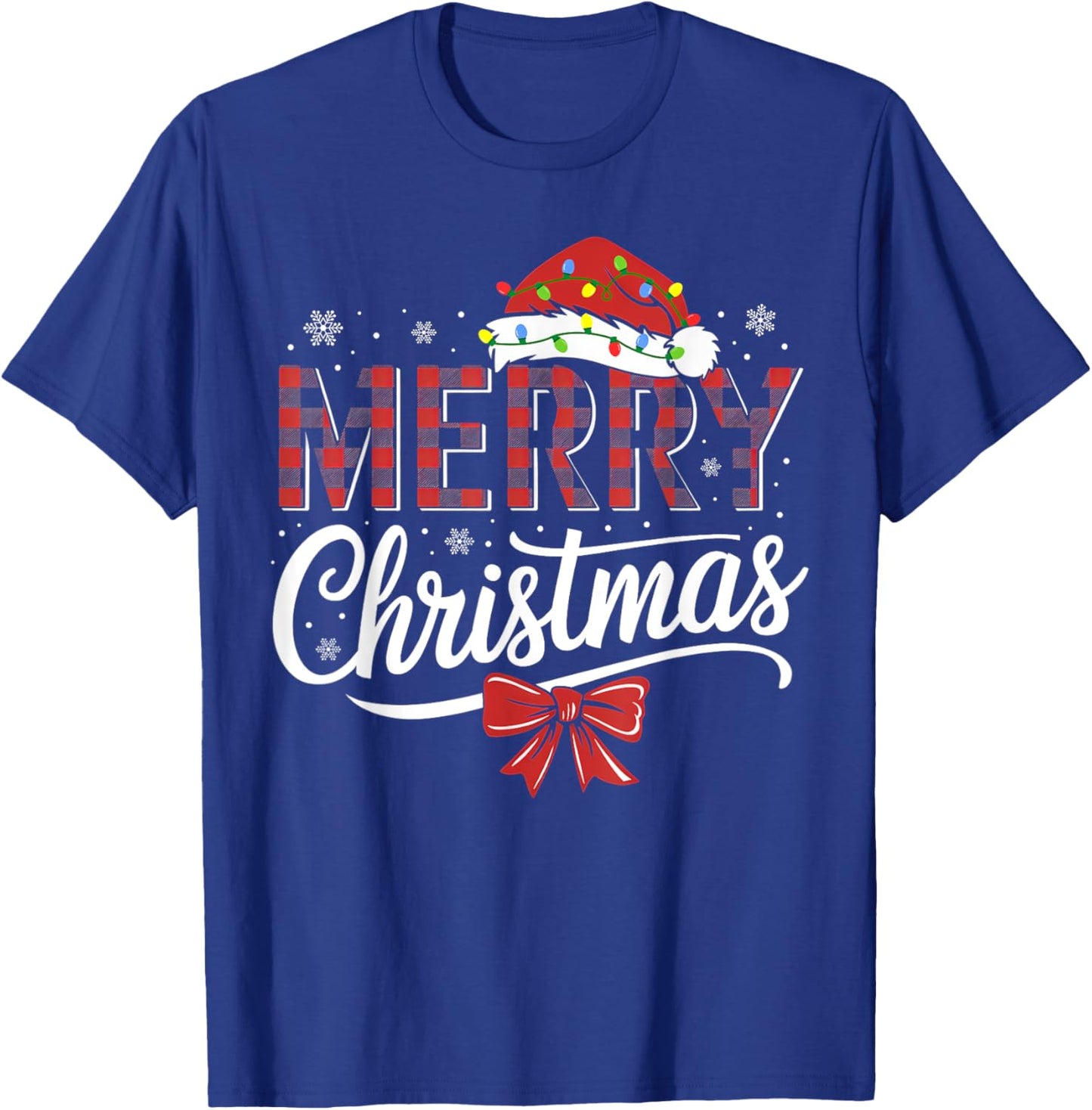Merry Christmas Buffalo Plaid Red Santa Hat Xmas Pajamas T-Shirt - T-Shirt | Royal