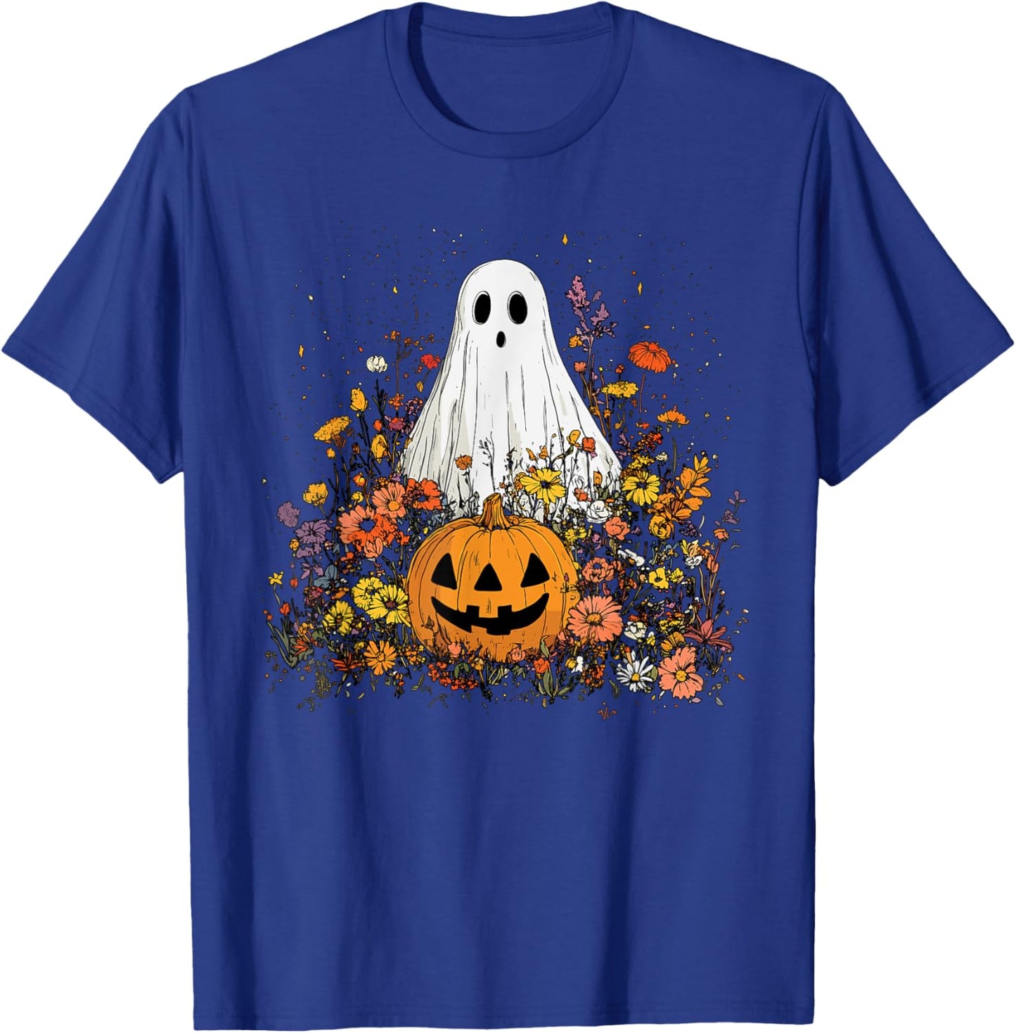 Vintage Floral Ghost Halloween Ghost in the Forest Gothic T-Shirt - T-Shirt | Royal