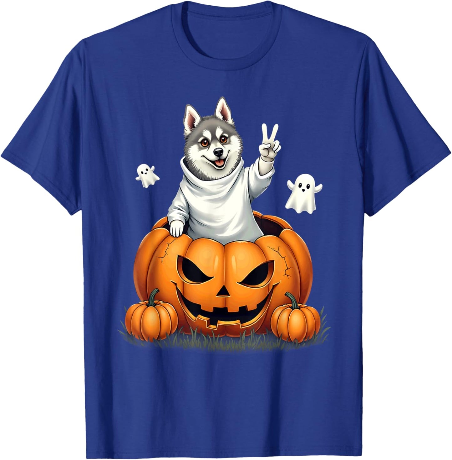 Pumpkin Boo Ghost Alaskan Klee Kai Dog Halloween Costume T-Shirt - T-Shirt | Royal