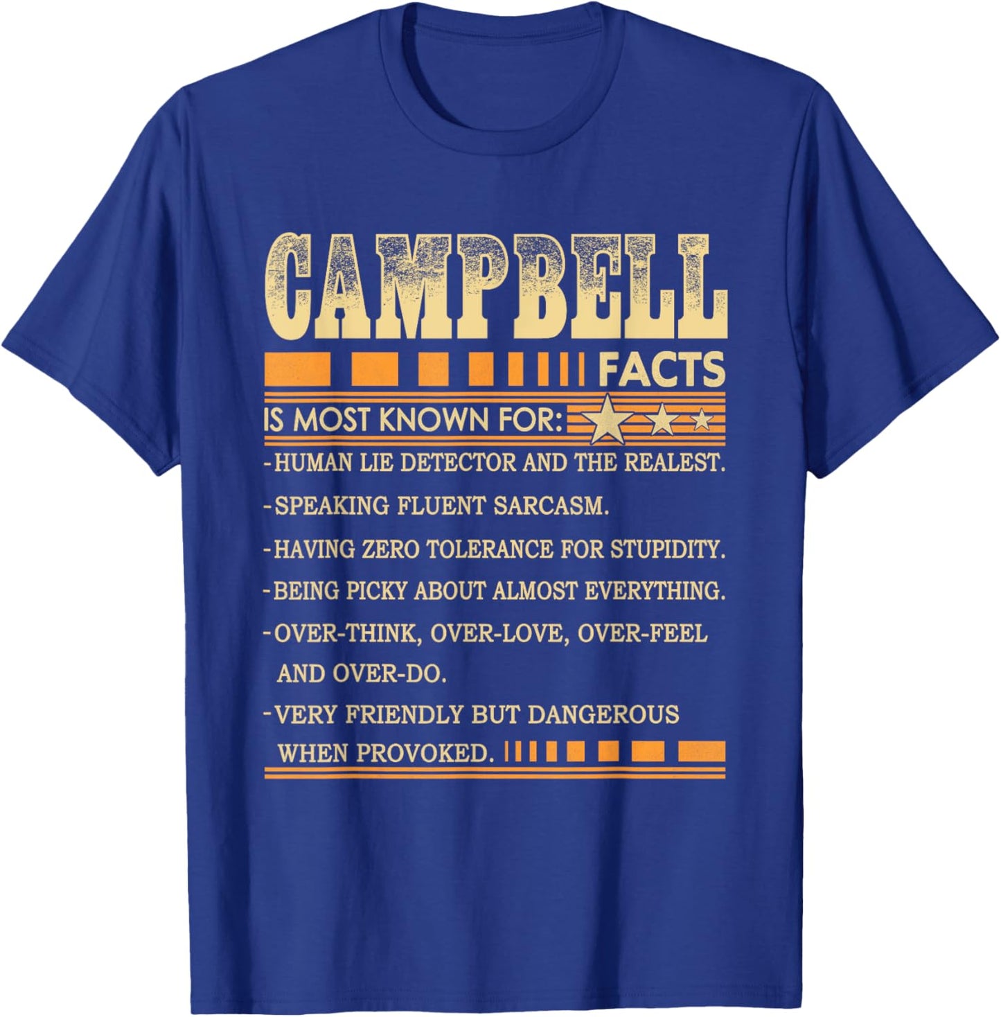 Campbell Name FACTS Shirt Funny Campbell Last Name T-Shirt - T-Shirt | Royal