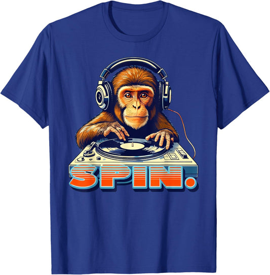 Funny DJ Monkey 80s Retro Disco T-Shirt - T-Shirt | Royal