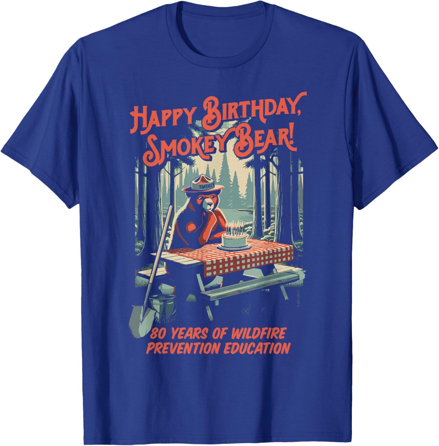 Happy 80th Birthday Smokey Bear 1944-2024 Retro Picnic T-Shirt - T-Shirt | Royal