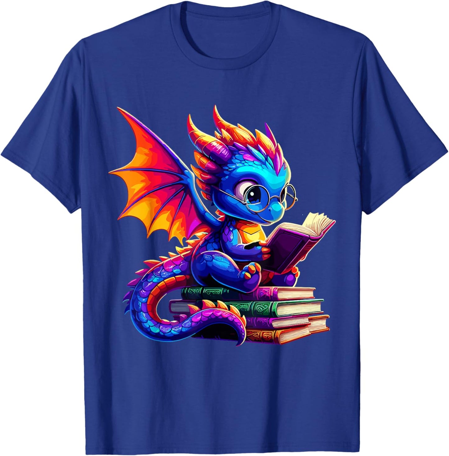 Dragon Reading a Book Bookworm Book Lover T-Shirt - T-Shirt | Royal