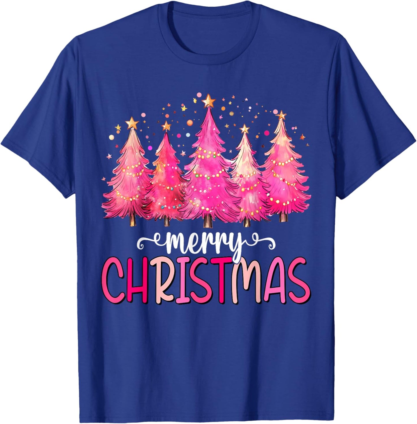 Merry and Bright Pink Christmas Tree Pink Christmas Tree T-Shirt - T-Shirt | Royal