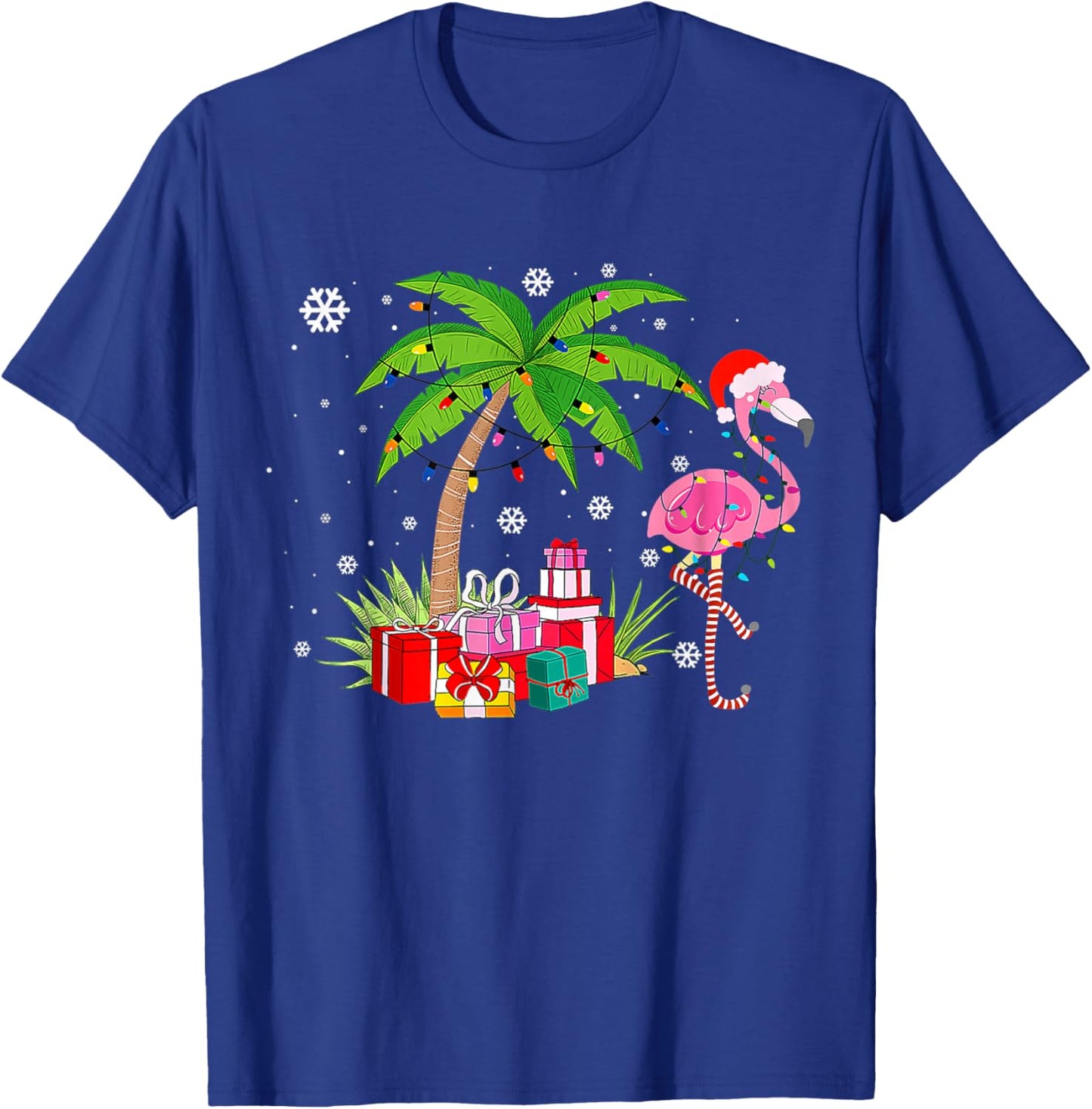 Pink Flamingo Christmas Palm Tree Tropical Xmas Funny T-Shirt - T-Shirt | Royal