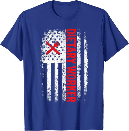 US American Flag Dietary Worker Appreciation Week Healthcare T-Shirt - T-Shirt | Royal