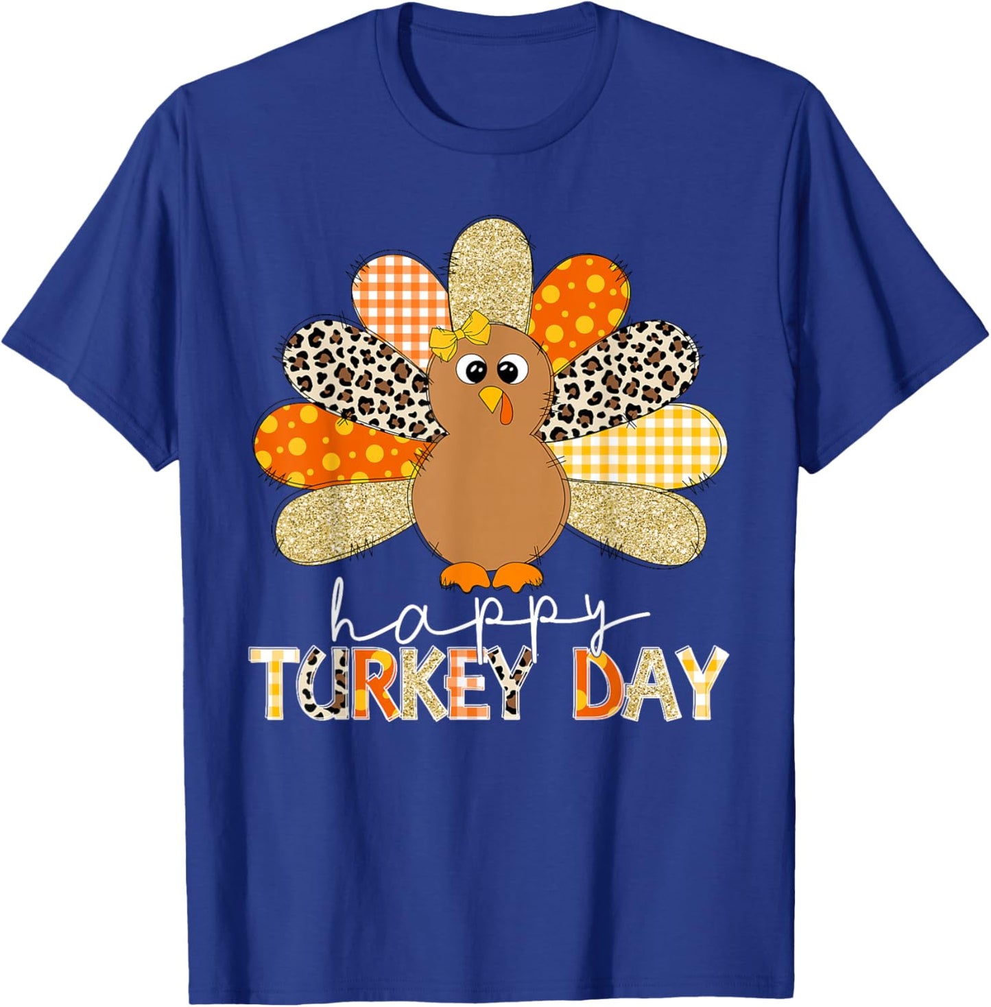 Happy Turkey Day Cute Turkey Thanksgiving Shirts Women Kids T-Shirt - T-Shirt | Royal